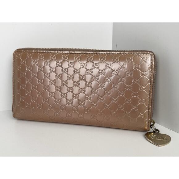 Gucci Zip Around Heart Wallet in Metallic Pink Microguccissima Leather B-9 - Picture 1 of 14